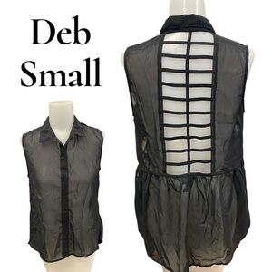 Deb~Sheer~Button up~Sleeveless ~Open‎ Back~Small